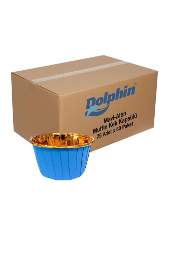 Dolphin Muffin Kek Kapsülü Mavi-Altın 25 Adet x 60 Paket-Koli - Dolphin