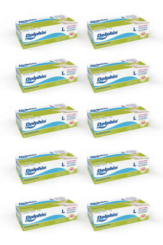 Dolphin Pudralı Lateks Muayene Eldiveni L Beden 100 Adet x 10 Paket - MDR - Dolphin