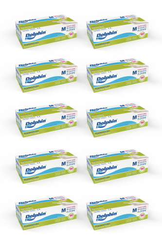 Dolphin Pudralı Lateks Muayene Eldiveni L Beden 100 Adet x 10 Paket - MDR - Dolphin