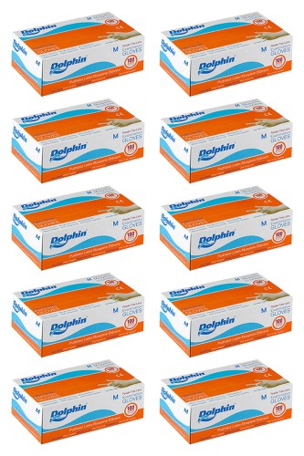 Dolphin - Dolphin Beyaz Lateks Eldiven Pudrasız M 100 Adet x 10 Paket