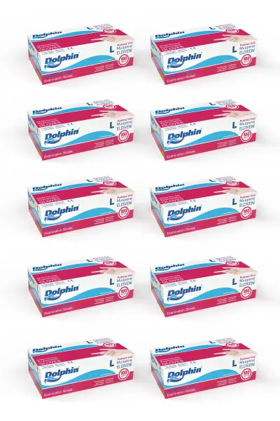 Dolphin Beyaz Vinil Eldiveni Pudrasız L 100 Adet x 10 Paket - 1