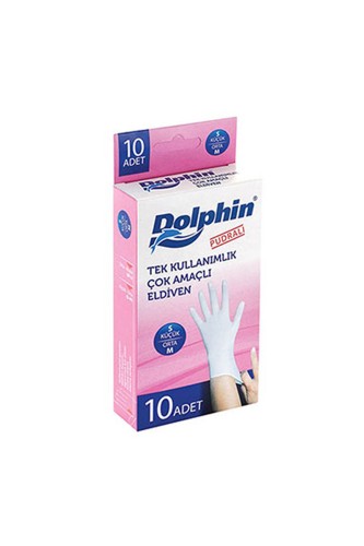 Dolphin Beyaz Lateks Kullanat Eldiven Pudralı (M) 10lu Paket - Dolphin