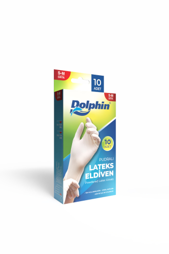 Dolphin Beyaz Lateks Kullanat Eldiven Pudralı (M) 10lu Paket - Dolphin