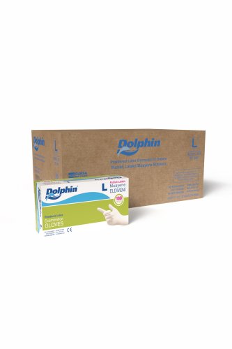 Dolphin Beyaz Lateks Eldiven Pudralı L 100 Adet x 20 Paket - Koli - Dolphin