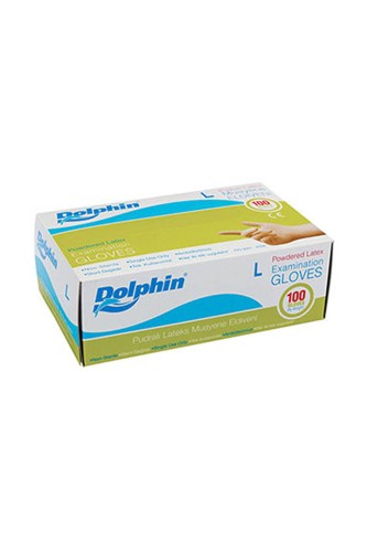Dolphin Beyaz Lateks Eldiven Pudralı L 100 Adet - Thumbnail