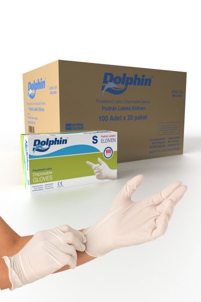 Dolphin Beyaz Lateks Eldiven Pudralı S 100 Adet x 20 Paket - Koli