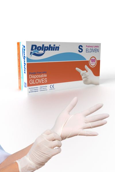 Dolphin Beyaz Lateks Eldiven Pudrasız S 100 Adet - 1