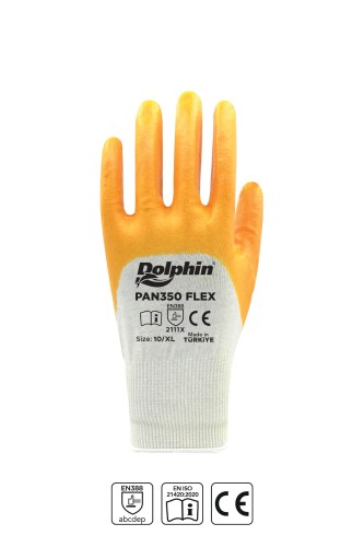 Dolphin - Dolphin Pamuk Nitril İş Eldiveni Beyaz/Sarı PAN350 FLEX 10-XL 12 Çift