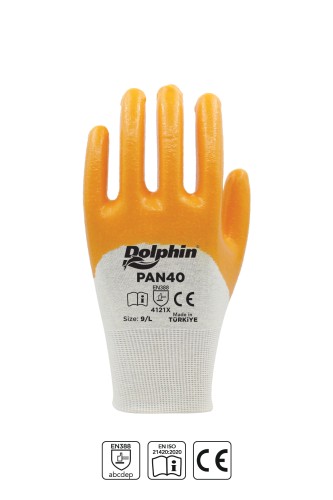 Dolphin - Dolphin Pamuk Nitril İş Eldiveni Beyaz/Sarı PAN40 9-L 12 Çift