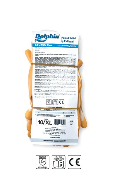 Dolphin Pamuk Nitril İş Eldiveni Beyaz/Sarı PAN350 FLEX 10-XL 12 Çift