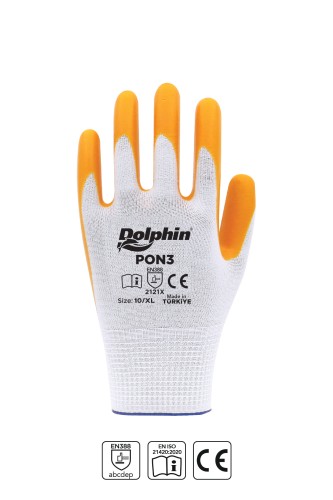 Dolphin Polyester Nitril İş Eldiveni Beyaz/Sarı PON3 10-XL 1 Çift - Thumbnail