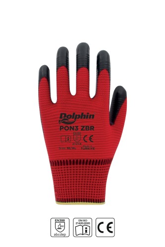 Dolphin - Dolphin Polyester Nitril İş Eldiveni Kırmızı/Siyah PON3 ZBR 10-XL 1 Çi