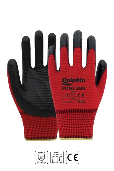 Dolphin Polyester Nitril İş Eldiveni Kırmızı/Siyah PON3 ZBR 10-XL 1 Çi