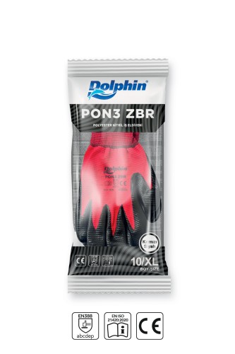 Dolphin Polyester Nitril İş Eldiveni Kırmızı/Siyah PON3 ZBR 10-XL 1 Çi - Thumbnail