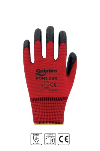 Dolphin Polyester Nitril İş Eldiveni Kırmızı/Siyah PON3 ZBR 9-L 1 Çift - Thumbnail