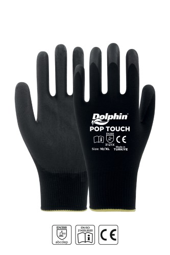 Dolphin Polyester Poliüretan İş Eldiveni Siyah POP TOUCH 10-XL 1 Çift - Thumbnail