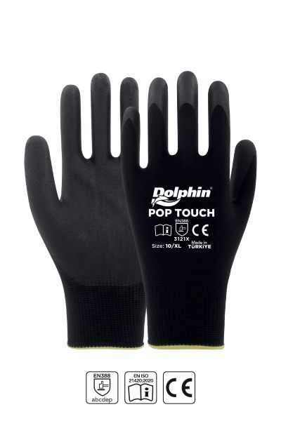 Dolphin Polyester Poliüretan İş Eldiveni Siyah POP TOUCH 10-XL 1 Çift