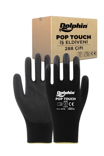 Dolphin Polyester Poliüretan İş Eldiveni Siyah POP TOUCH 10-XL 288 Çift - Koli - Dolphin