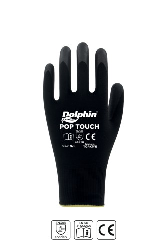Dolphin Polyester Poliüretan İş Eldiveni Siyah POP TOUCH 9-L 1 Çift - Thumbnail