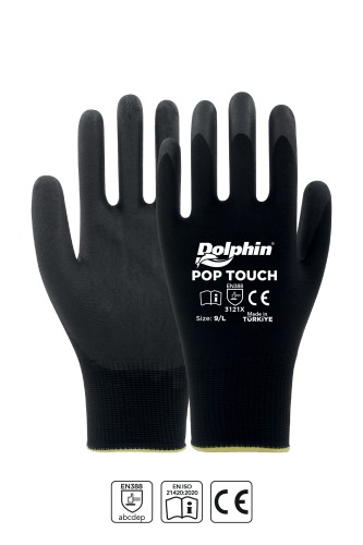Dolphin Polyester Poliüretan İş Eldiveni Siyah POP TOUCH 9-L 1 Çift - Thumbnail