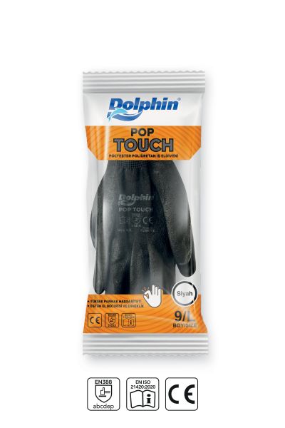 Dolphin Polyester Poliüretan İş Eldiveni Siyah POP TOUCH 9-L 1 Çift