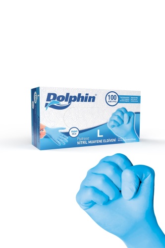 Dolphin Pudrasız Mavi Nitril Muayene Eldiveni L Beden 100 Adet - MDR - Dolphin