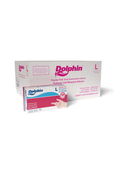 Dolphin Beyaz Vinil Eldiveni Pudrasız L 100 Adet x 20 Paket - Koli - Dolphin