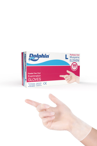 Dolphin Beyaz Vinil Eldiveni Pudrasız L 100 Adet - Dolphin